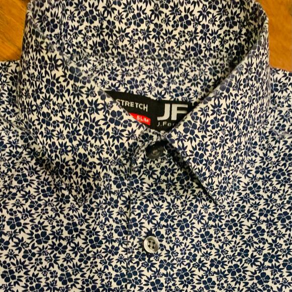 J Ferrar Shirt Stretch Mens S 14-14.5 Floral Cotton Poly Long Sleeve Barrel Cuff - Picture 4 of 10